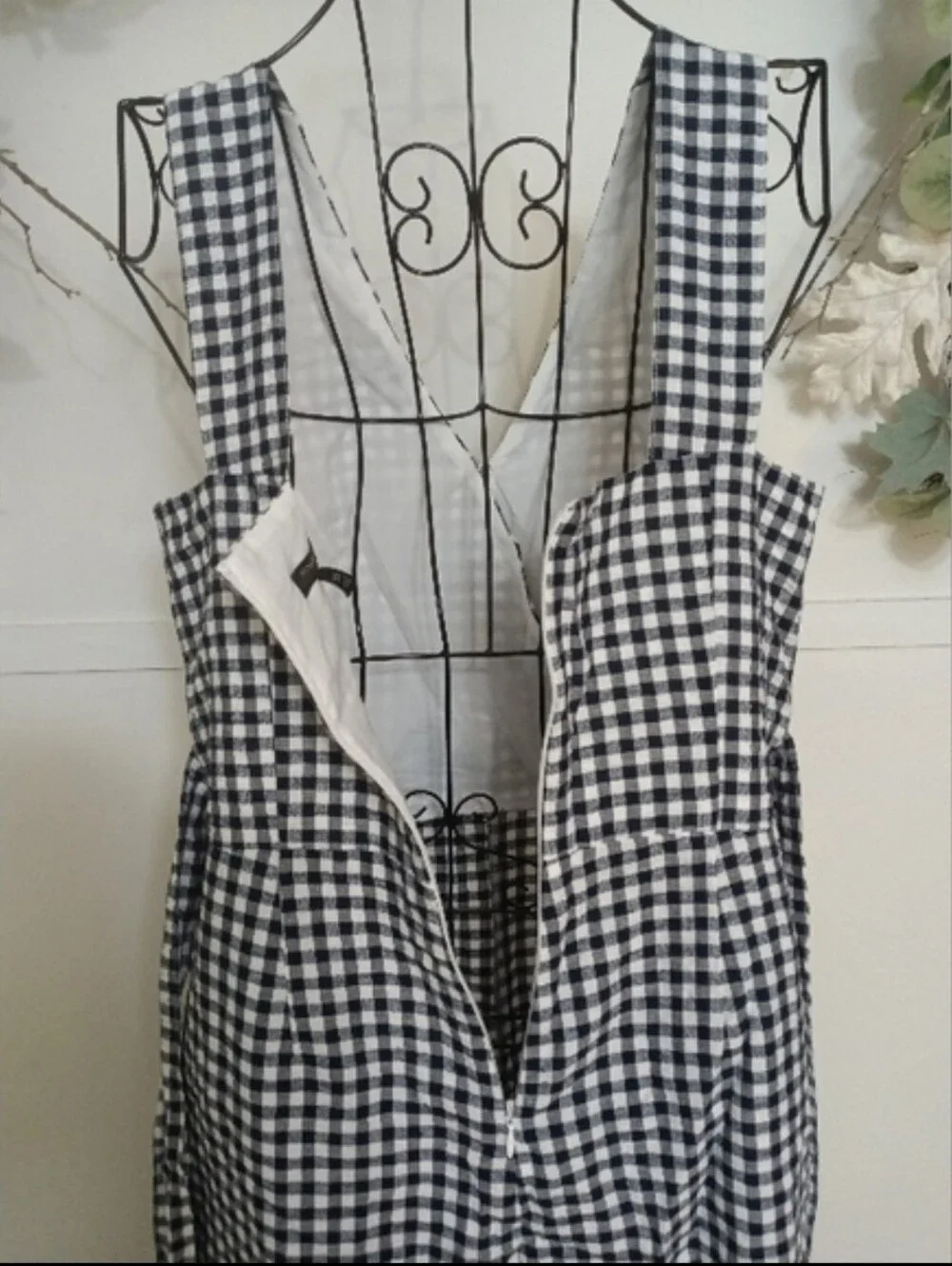 Banana Republic Sleeveless Black White Gingham Linen Plaid Wide Leg Jumpsuit XS